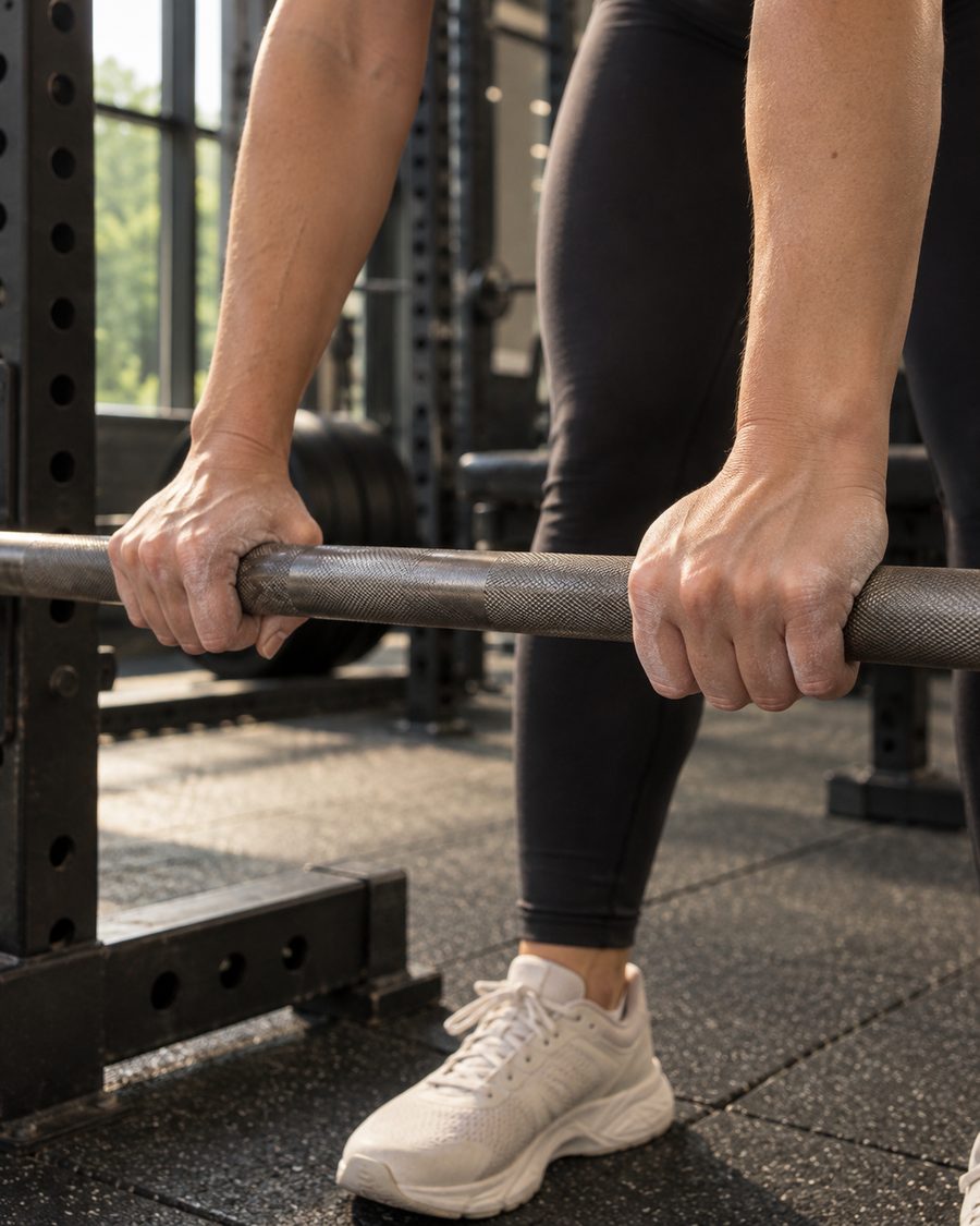 AI-generated close-up of hands gripping a barbell